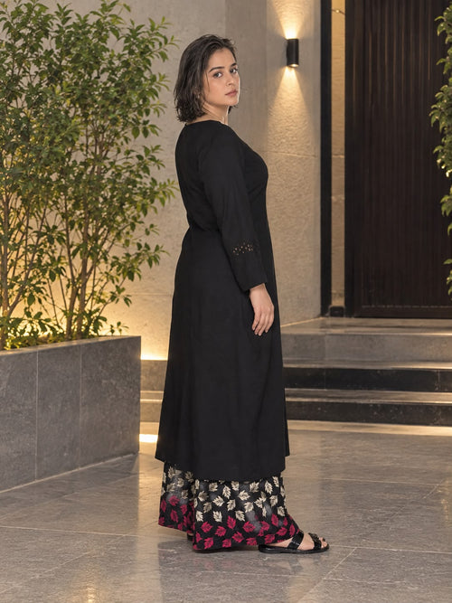 2- Piece Embroidered Black Cambric Suit