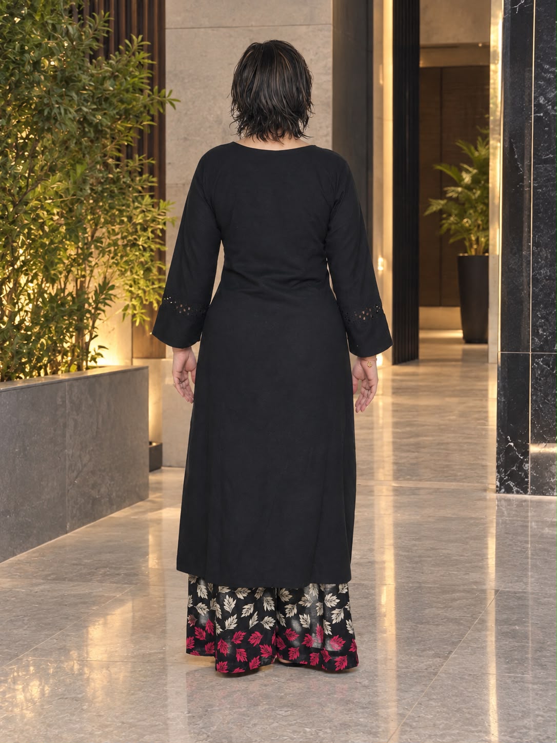 2- Piece Embroidered Black Cambric Suit