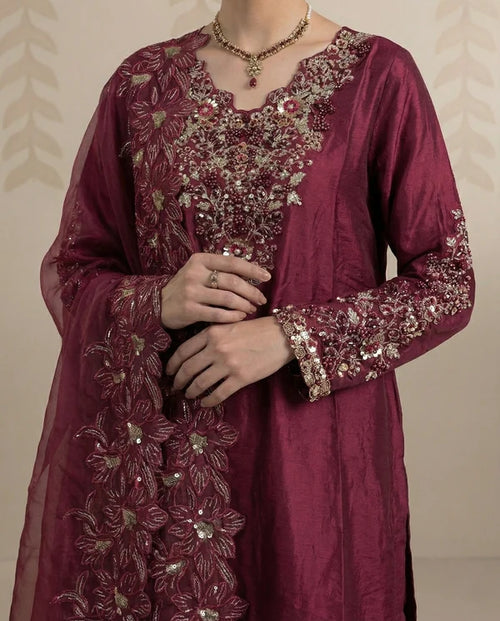 3 Piece Embroidered Silk Suit