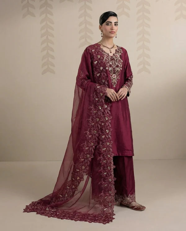 3 Piece Embroidered Silk Suit