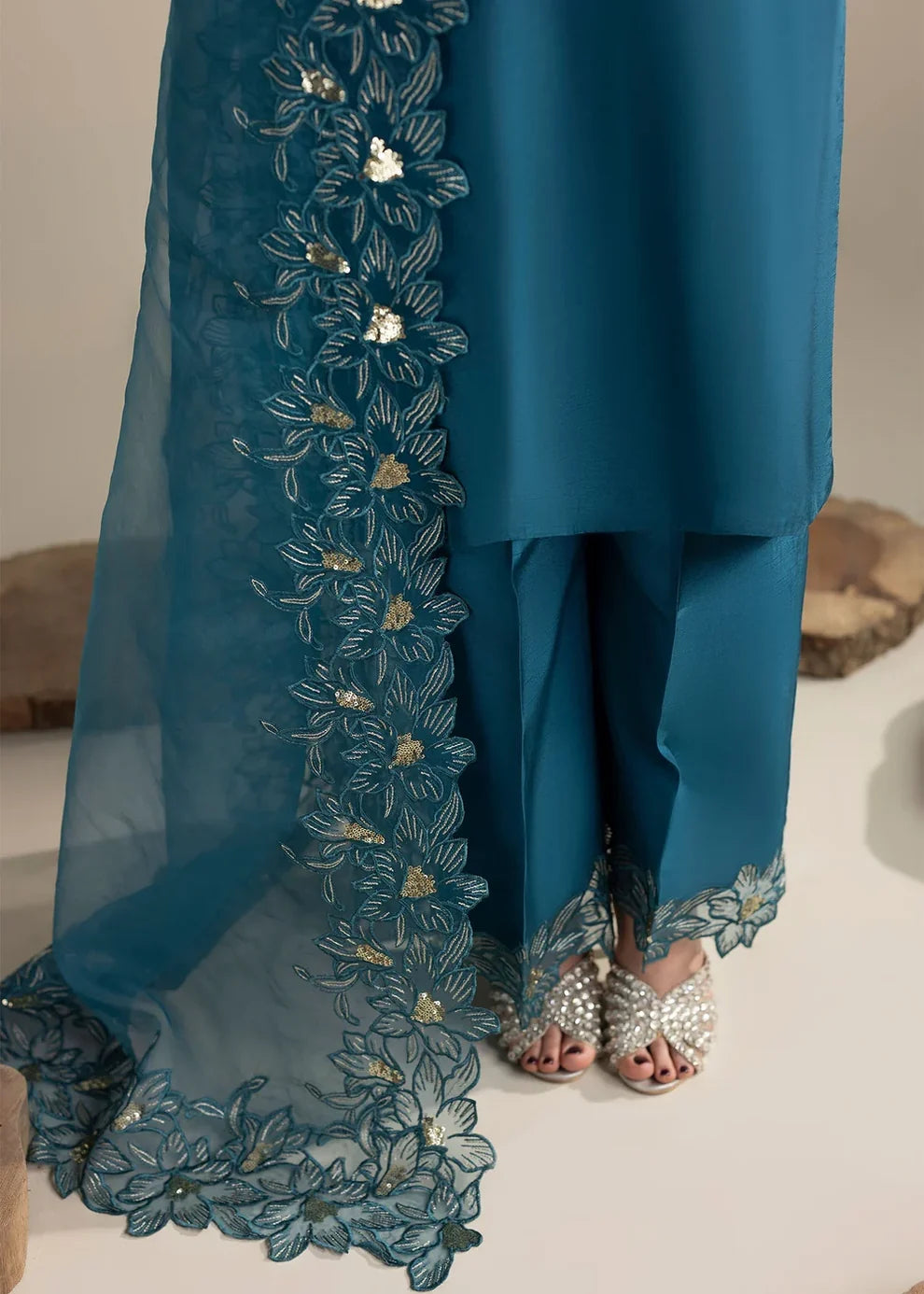 3- Piece Embroidered Raw Silk Suit