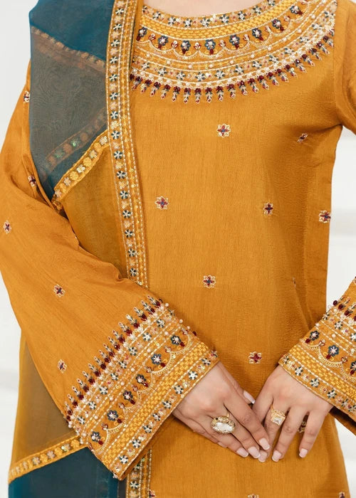 3- Piece Embroidered Raw Silk Suits