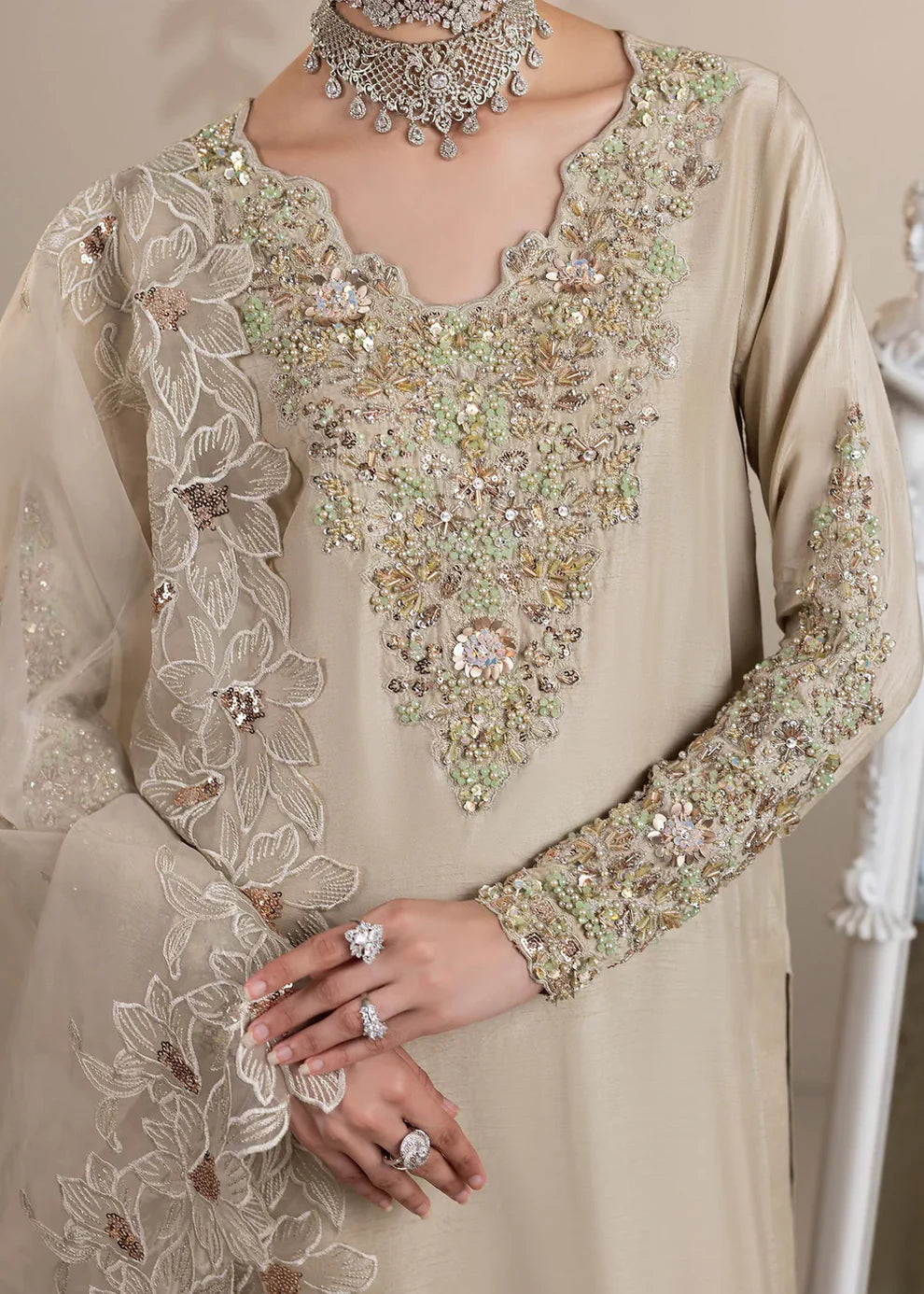3- Piece Embroidered Raw Silk Suit