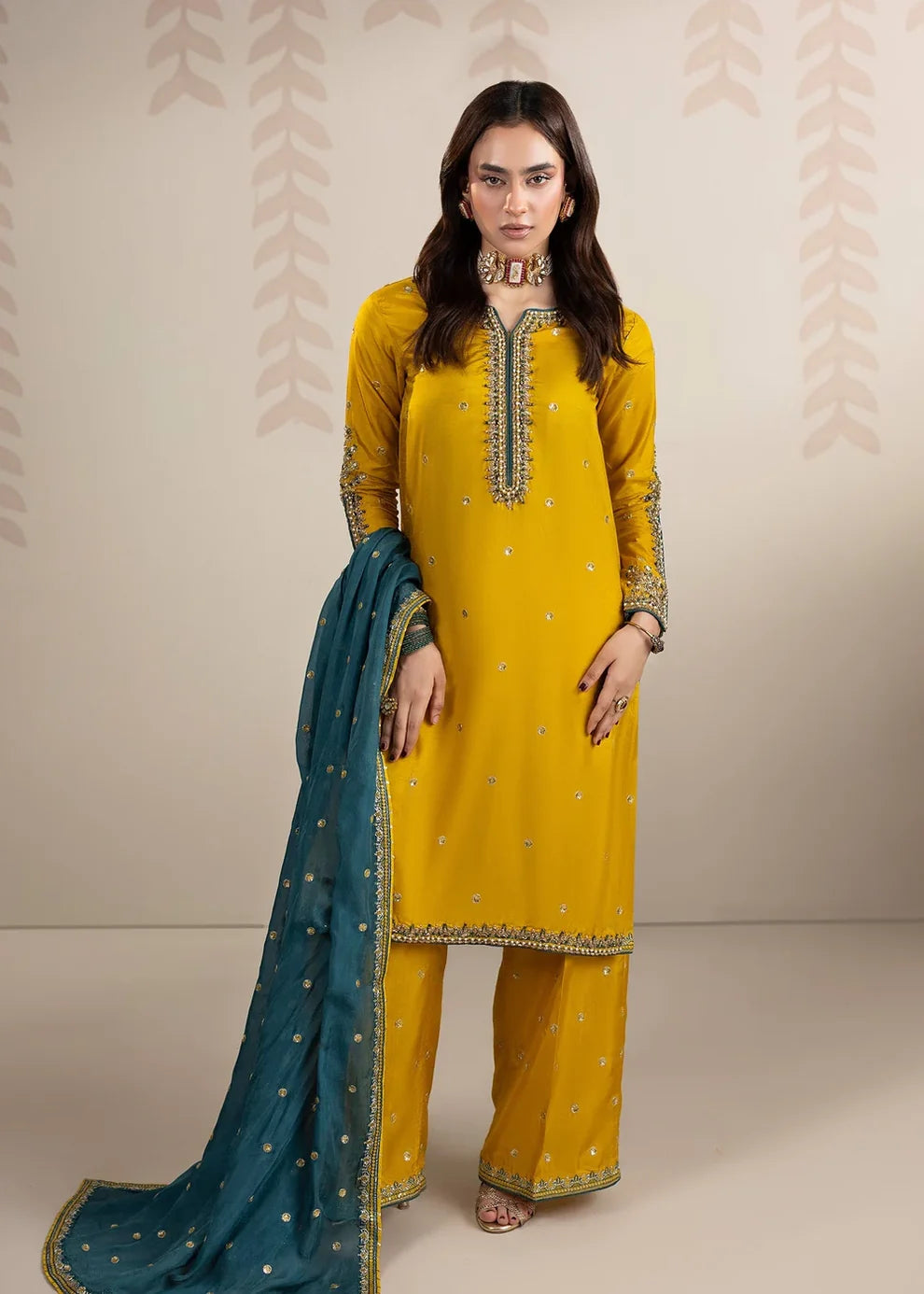 3- Piece Embroidered Raw Silk Suit