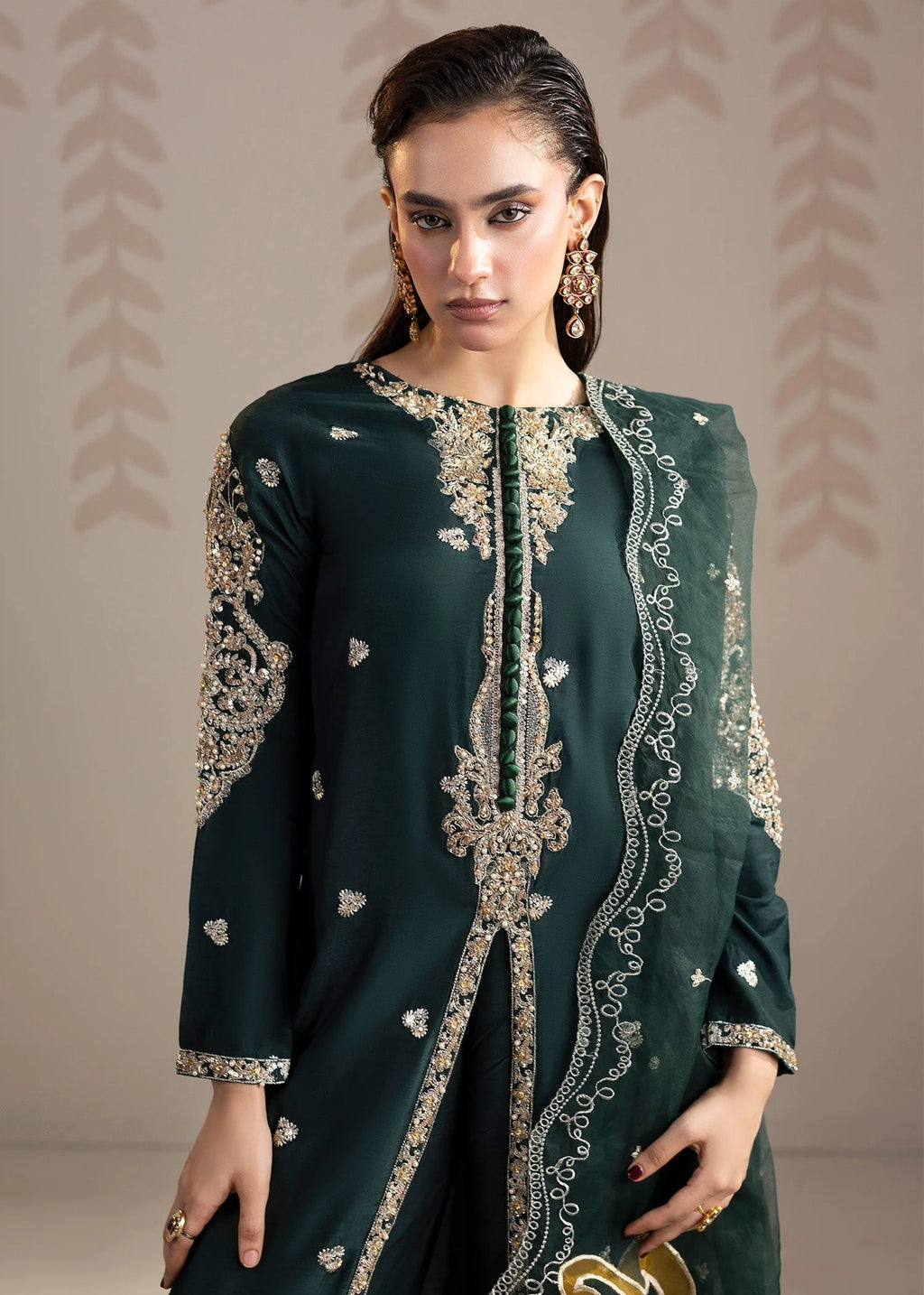 3- Piece Embroidered Raw Silk Suit