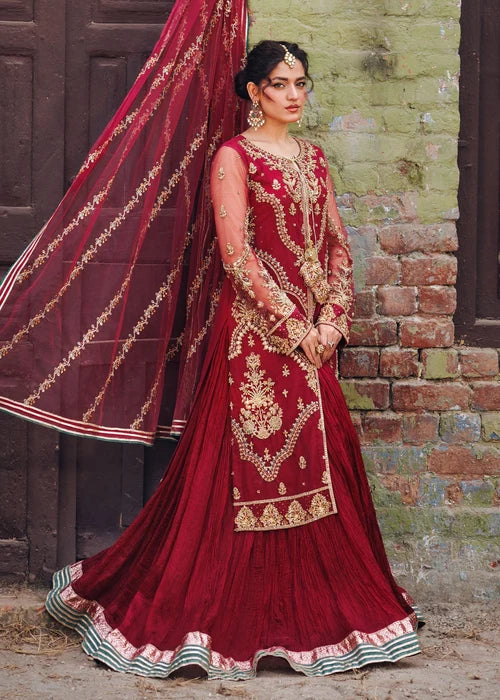 3- Piece Maroon Royale Embroidered Sharara Set