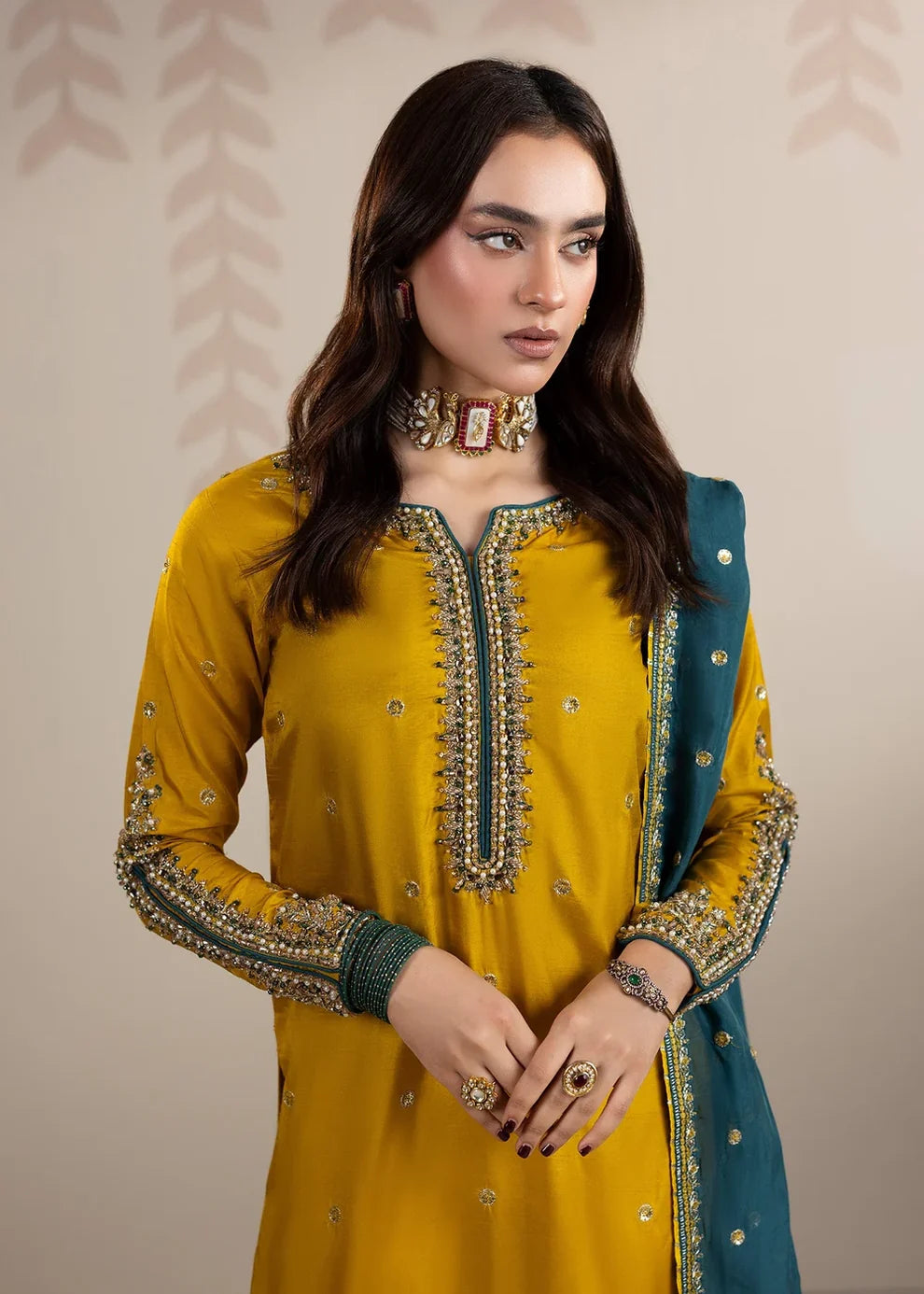 3- Piece Embroidered Raw Silk Suit