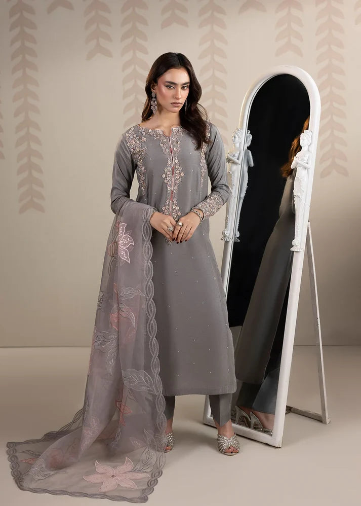 3- Piece Embroidered Raw Silk Suit