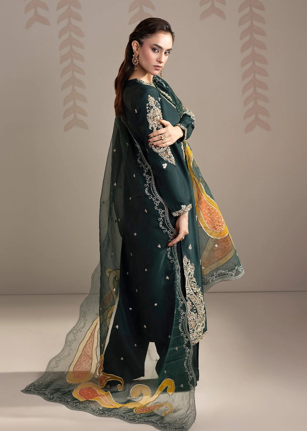 3- Piece Embroidered Raw Silk Suit