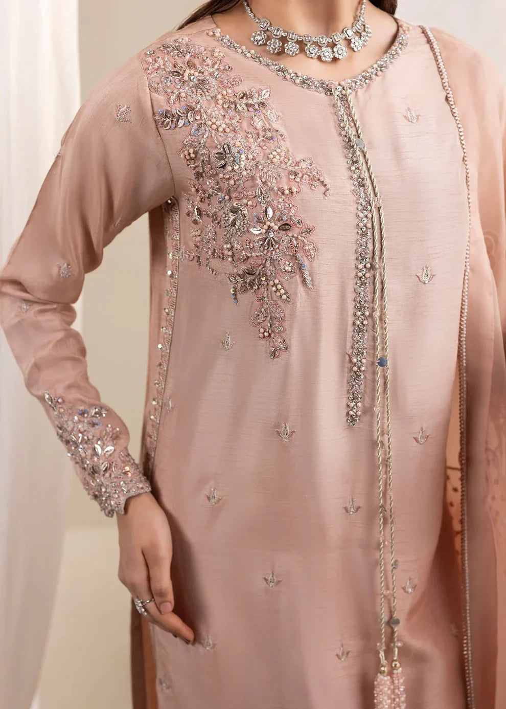 3- Piece Embroidered Raw Silk Suit