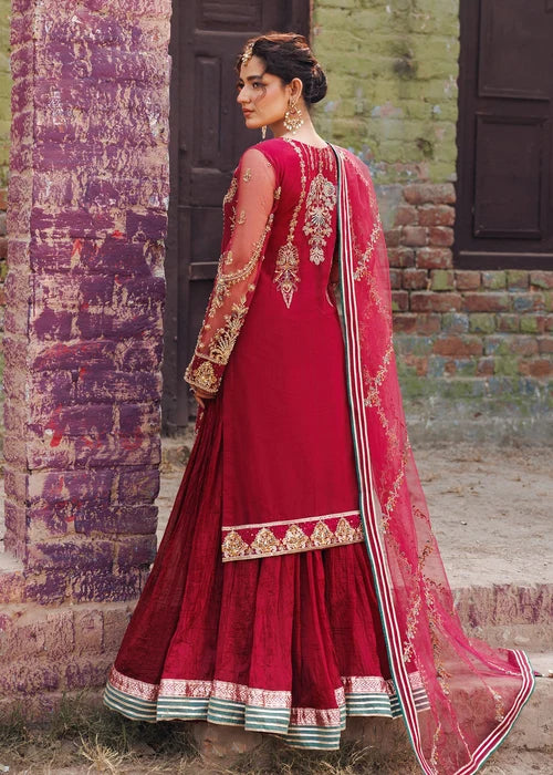 3- Piece Maroon Royale Embroidered Sharara Set