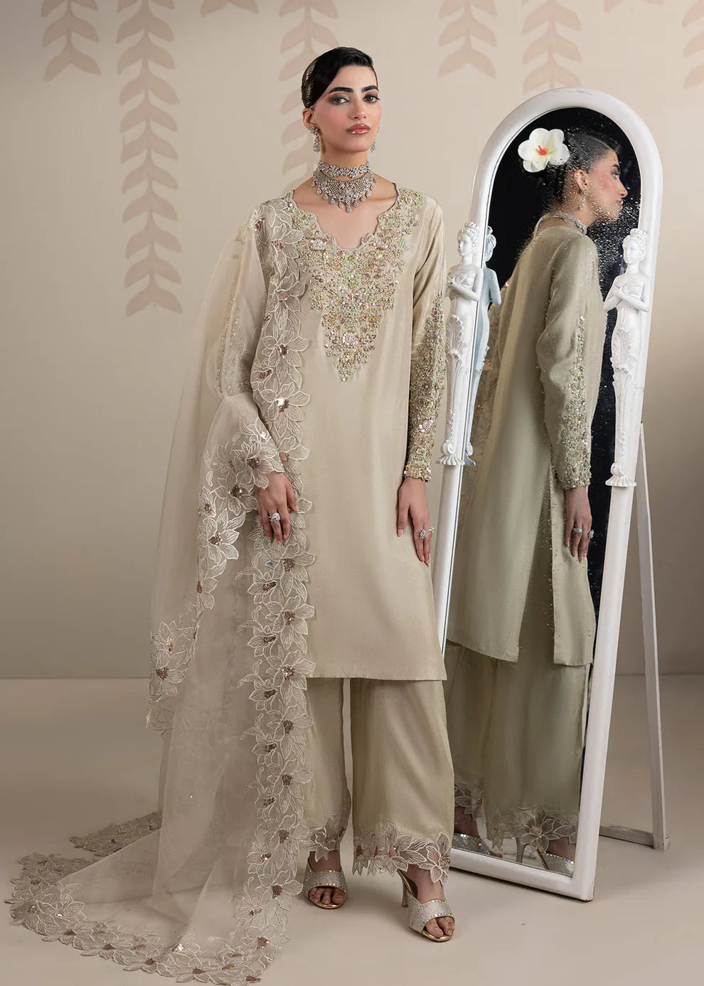 3- Piece Embroidered Raw Silk Suit
