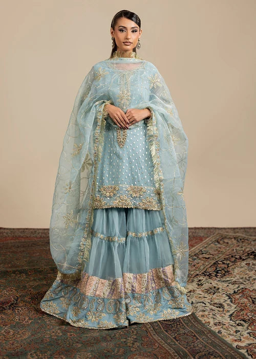3- Piece Ice Blue Organza Gharara Set