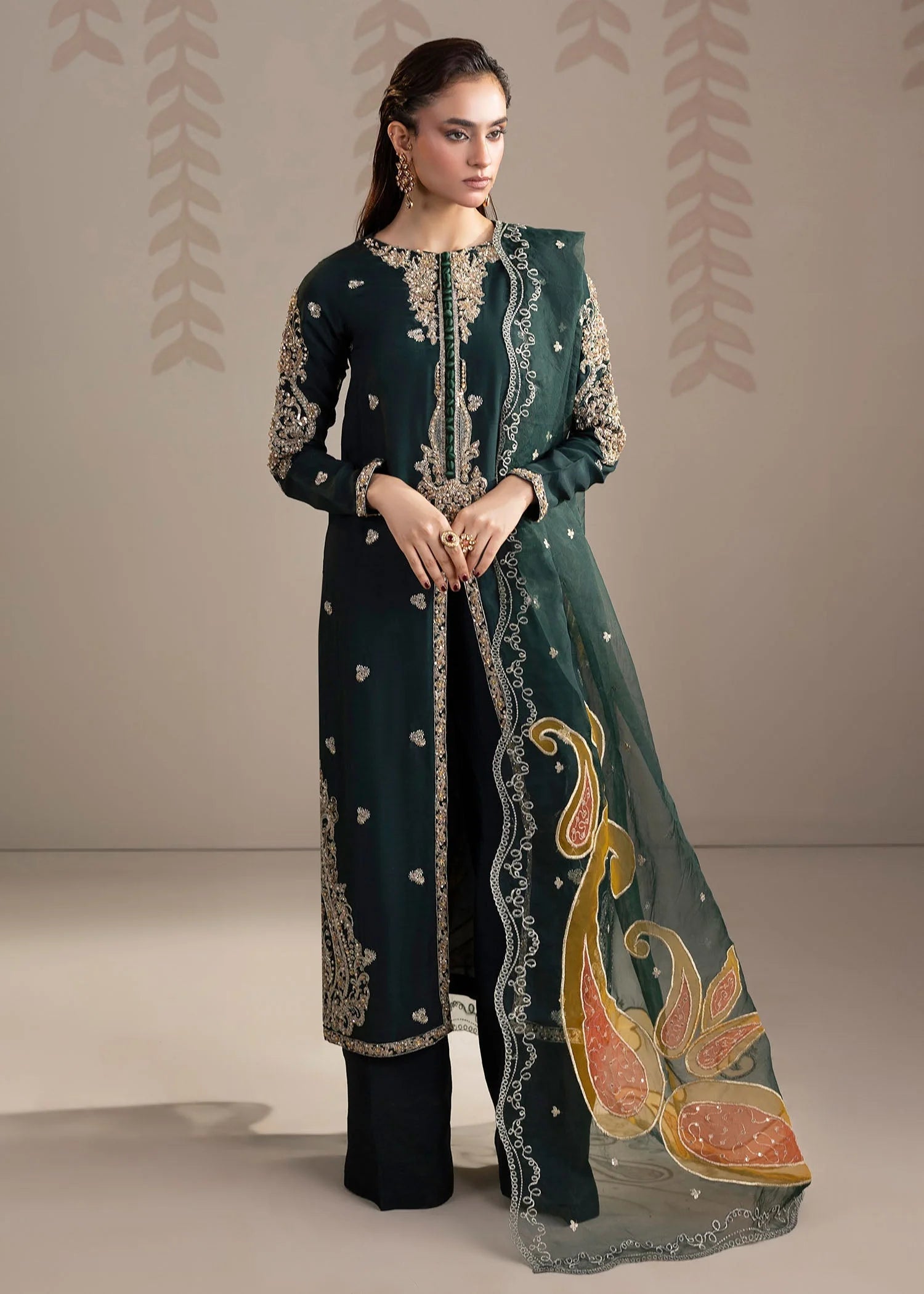 3- Piece Embroidered Raw Silk Suit