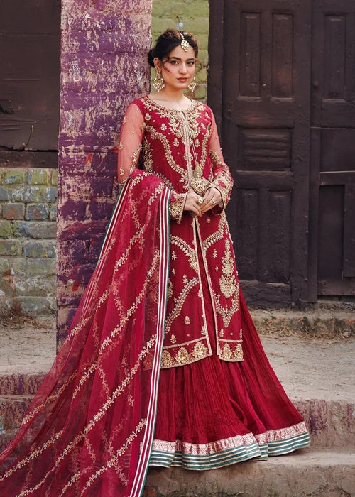 3- Piece Maroon Royale Embroidered Sharara Set
