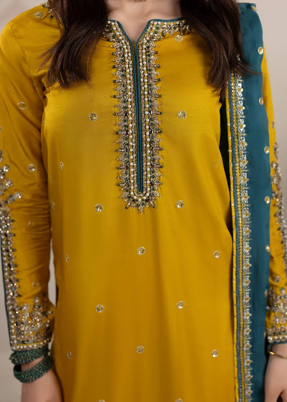 3- Piece Embroidered Raw Silk Suit