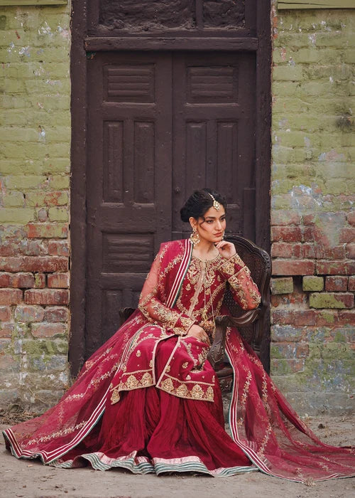 3- Piece Maroon Royale Embroidered Sharara Set