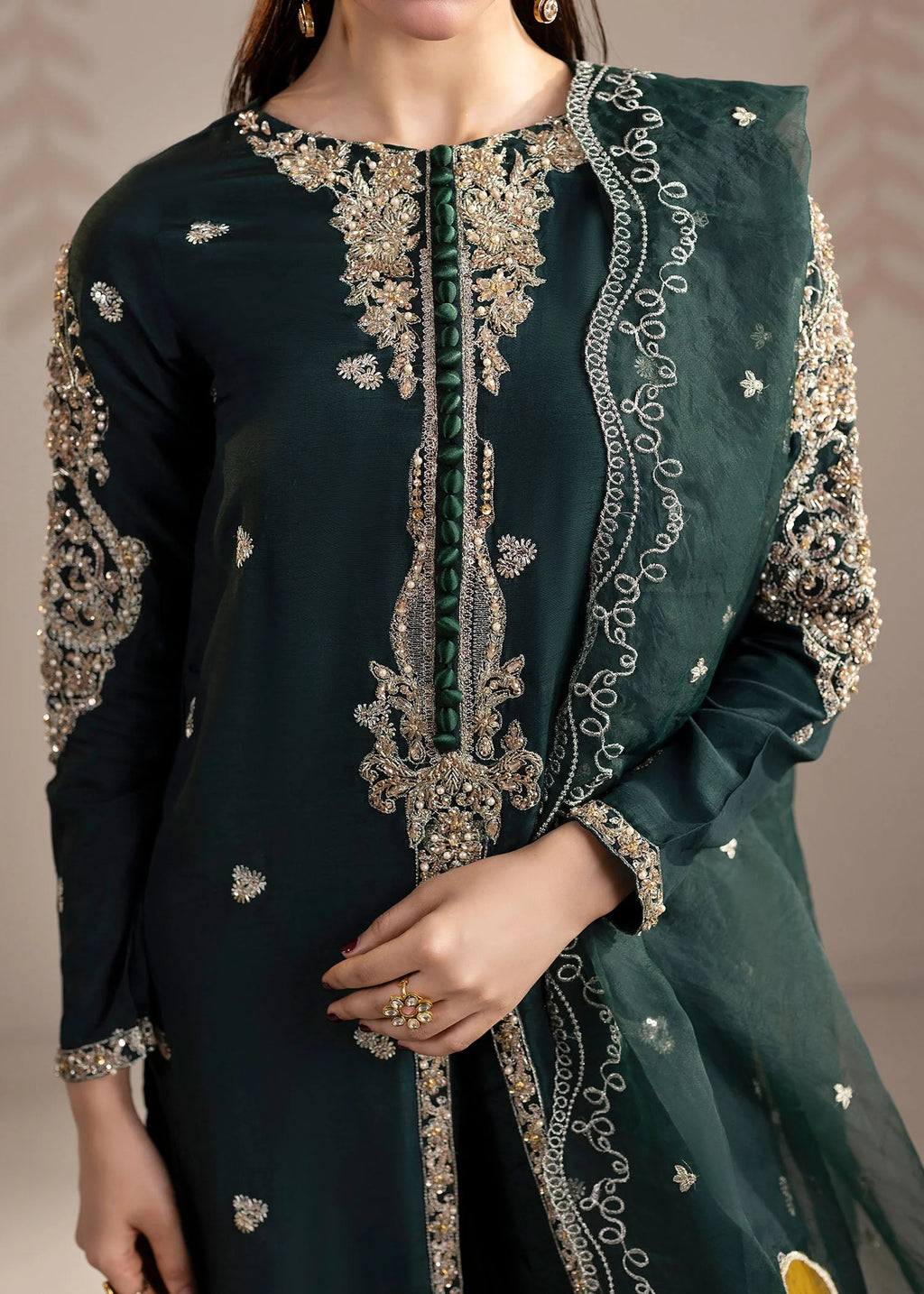 3- Piece Embroidered Raw Silk Suit