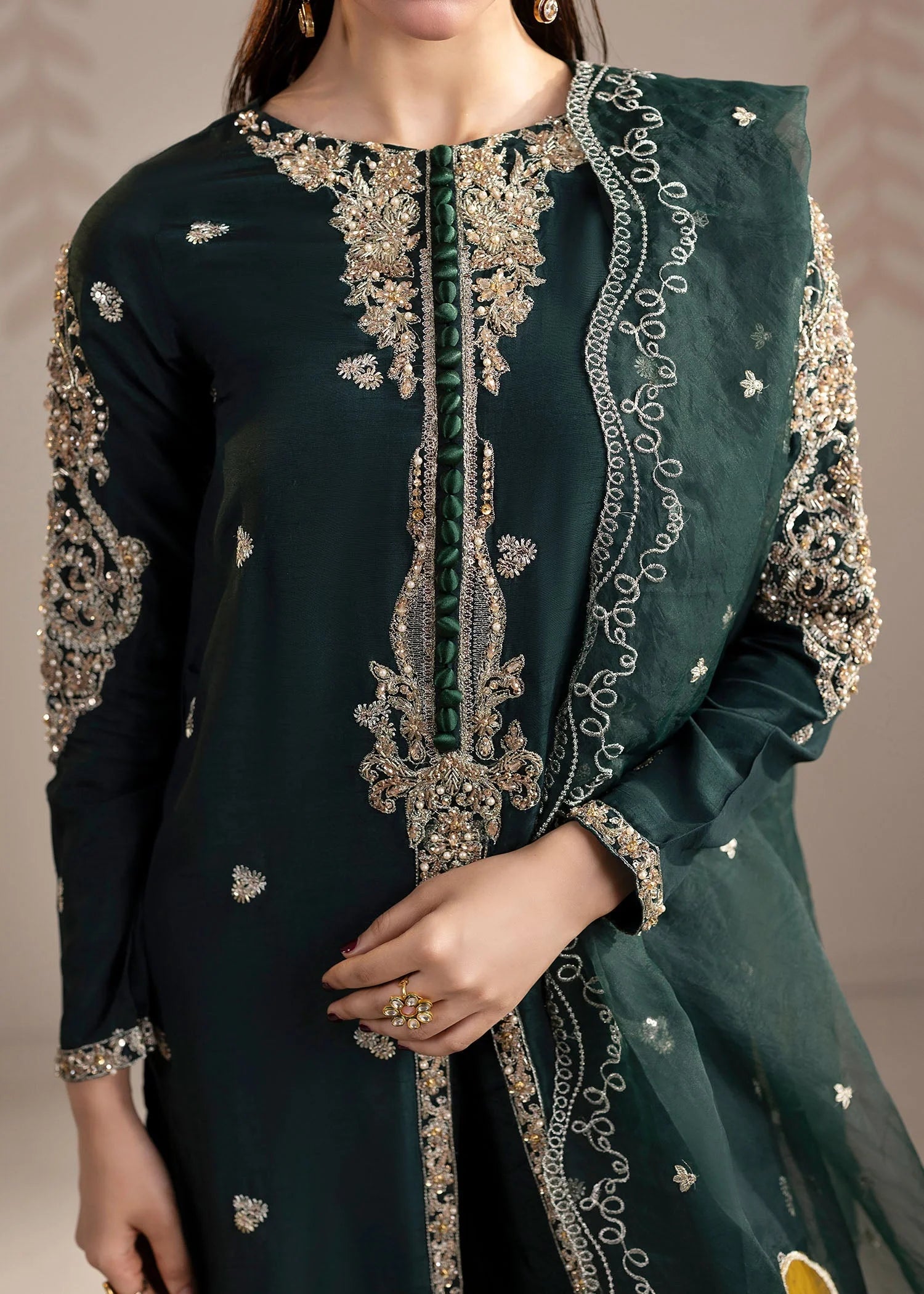 3- Piece Embroidered Raw Silk Suit