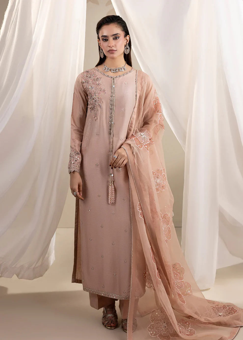 3- Piece Embroidered Raw Silk Suit