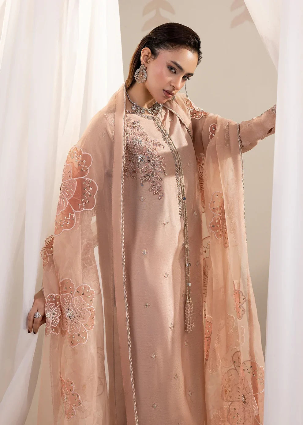 3- Piece Embroidered Raw Silk Suit