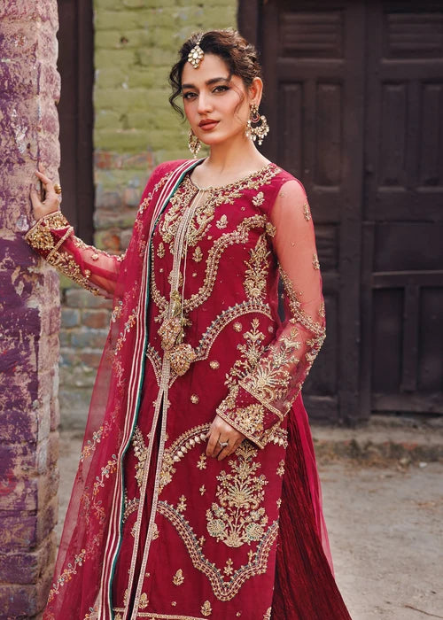 3- Piece Maroon Royale Embroidered Sharara Set