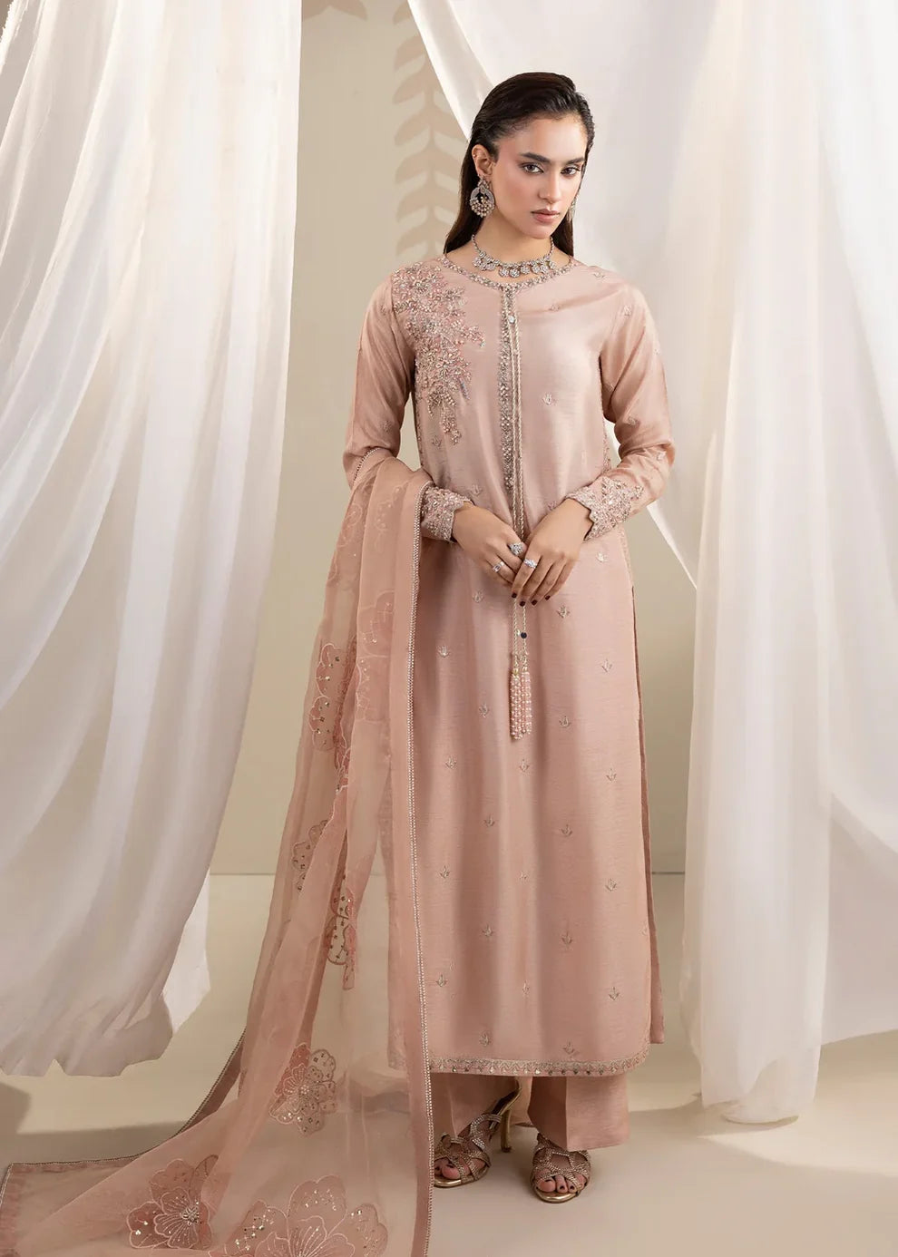 3- Piece Embroidered Raw Silk Suit