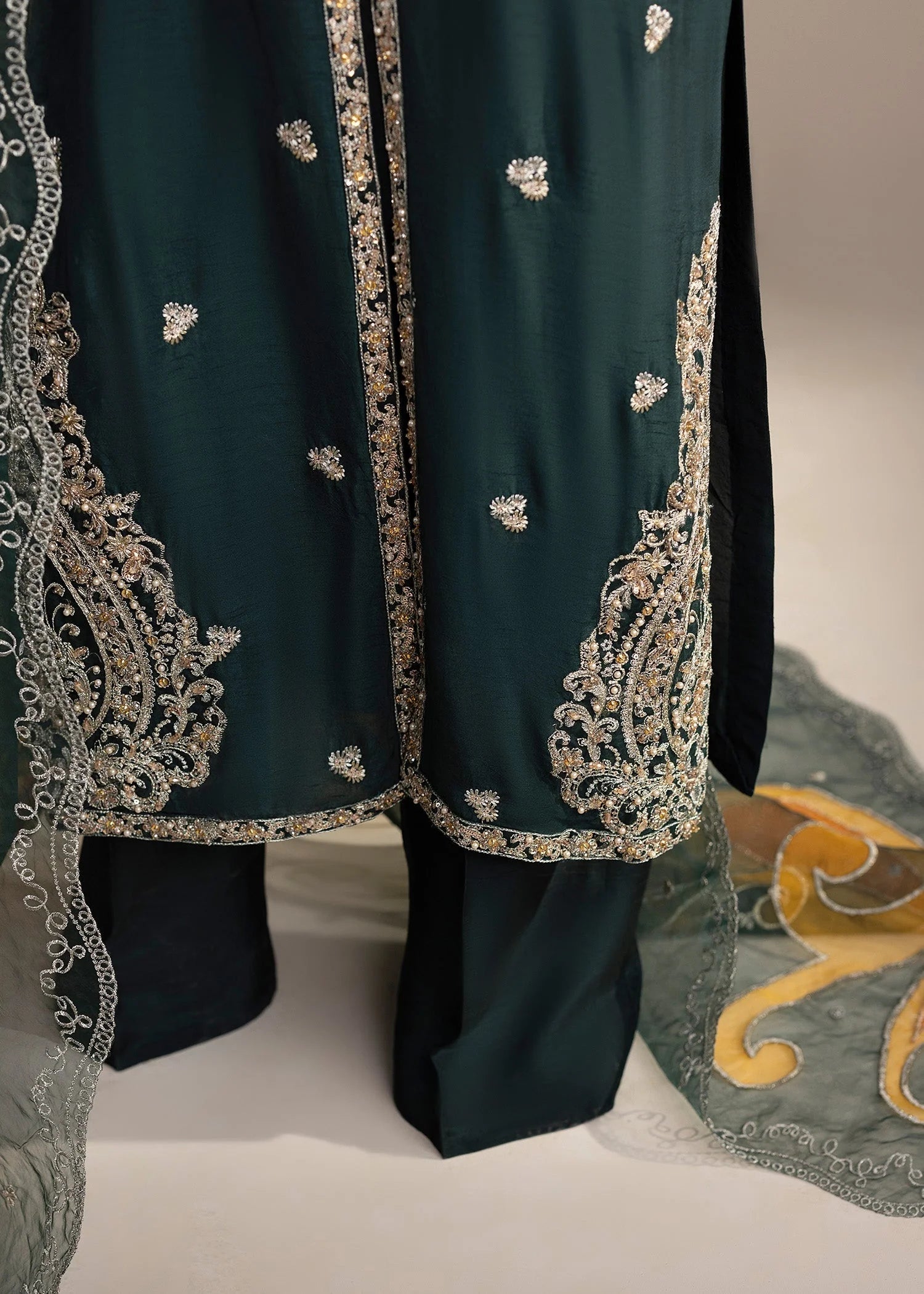 3- Piece Embroidered Raw Silk Suit