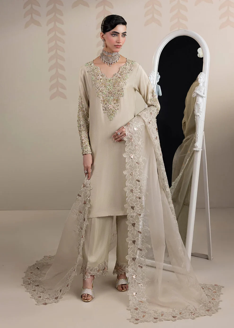 3- Piece Embroidered Raw Silk Suit