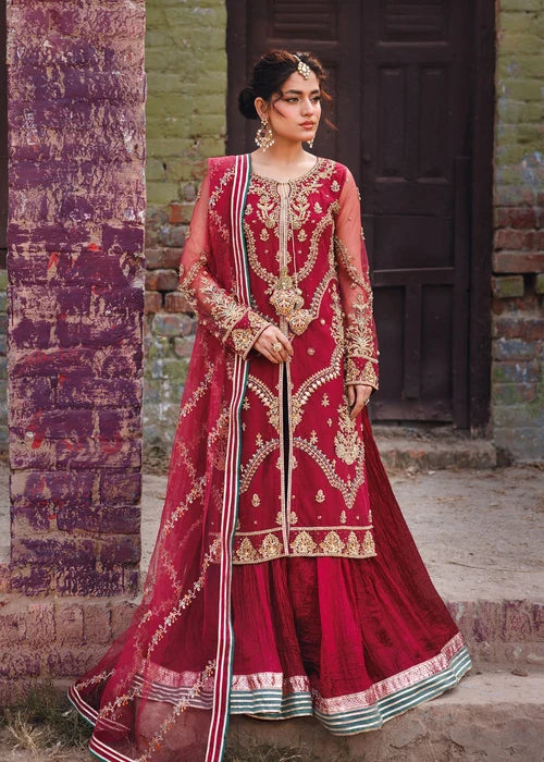 3- Piece Maroon Royale Embroidered Sharara Set
