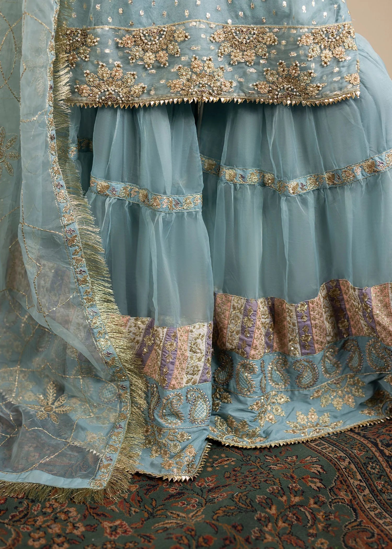 3- Piece Ice Blue Organza Gharara Set