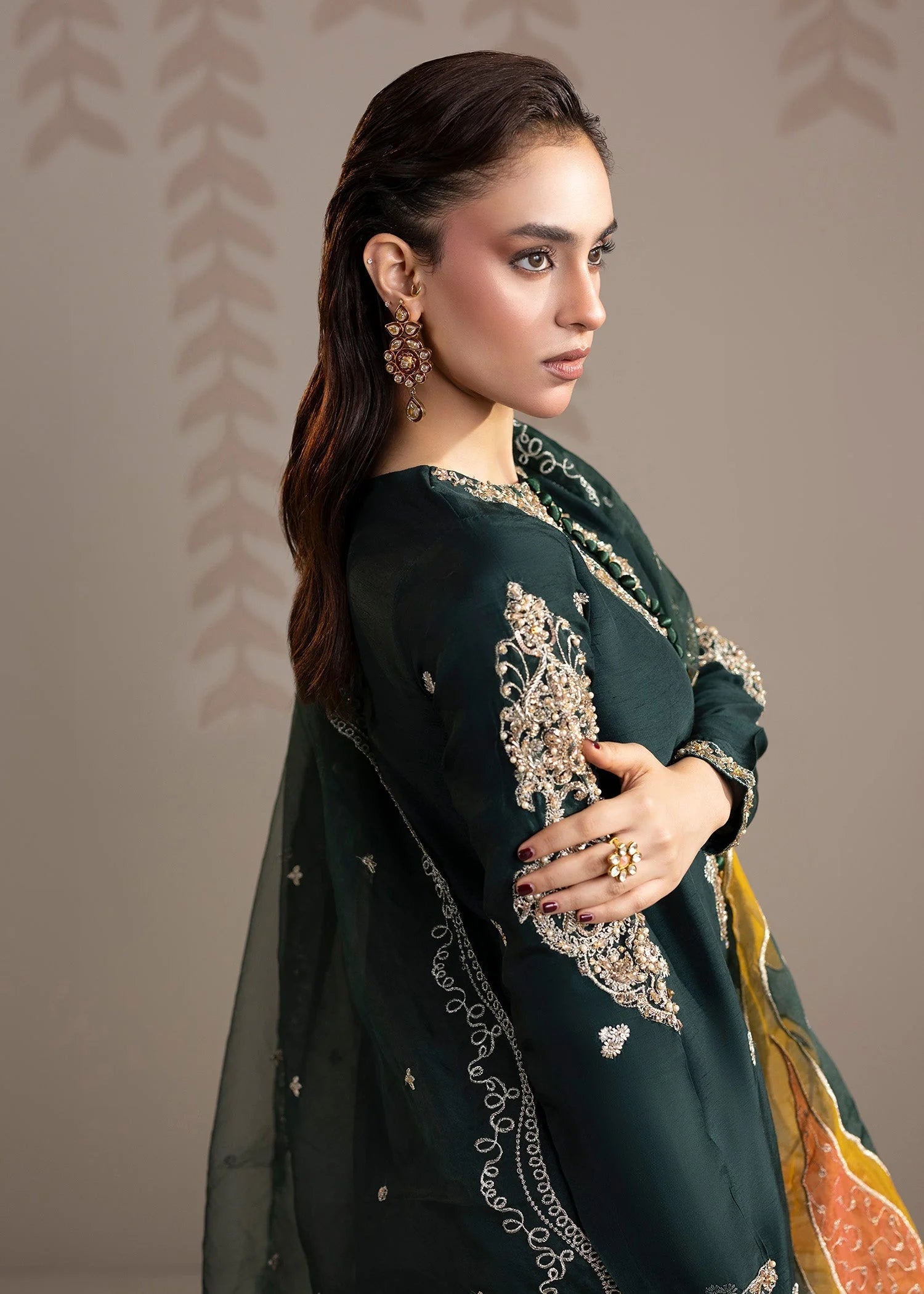 3- Piece Embroidered Raw Silk Suit