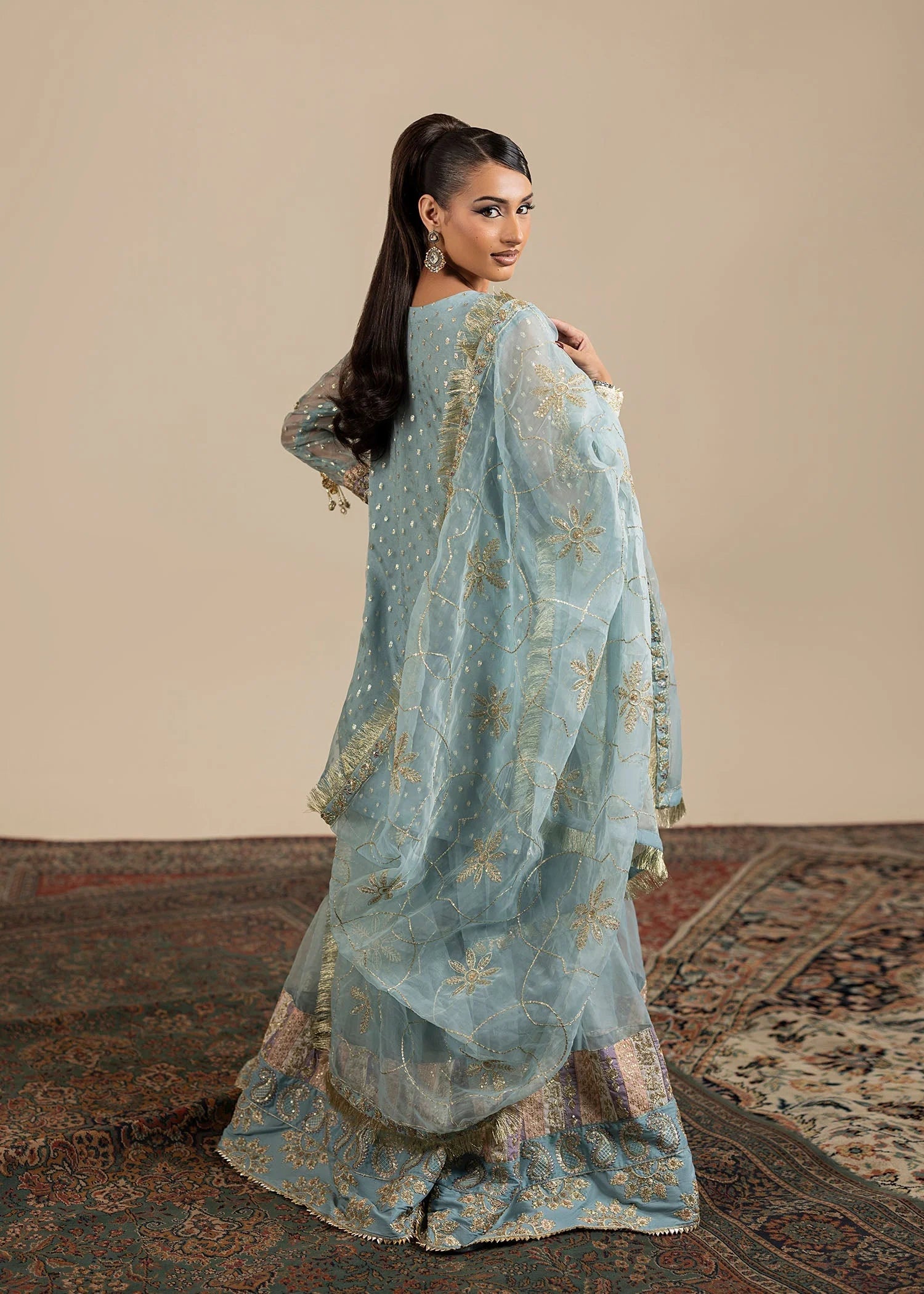 3- Piece Ice Blue Organza Gharara Set