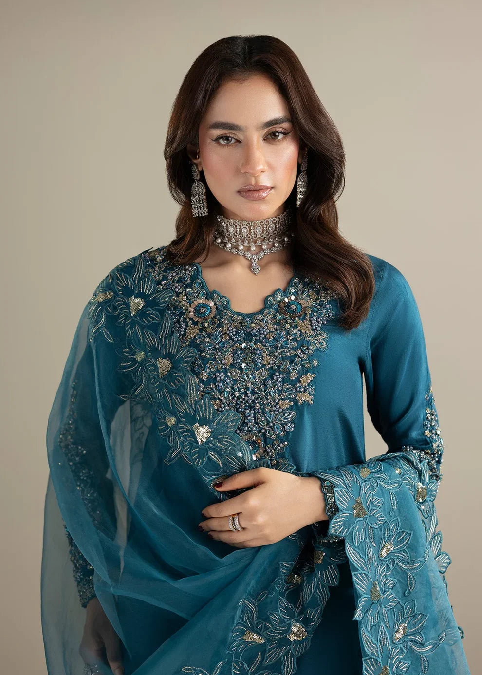 3- Piece Embroidered Raw Silk Suit