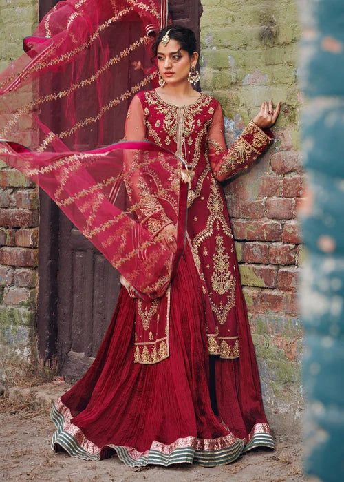 3- Piece Maroon Royale Embroidered Sharara Set