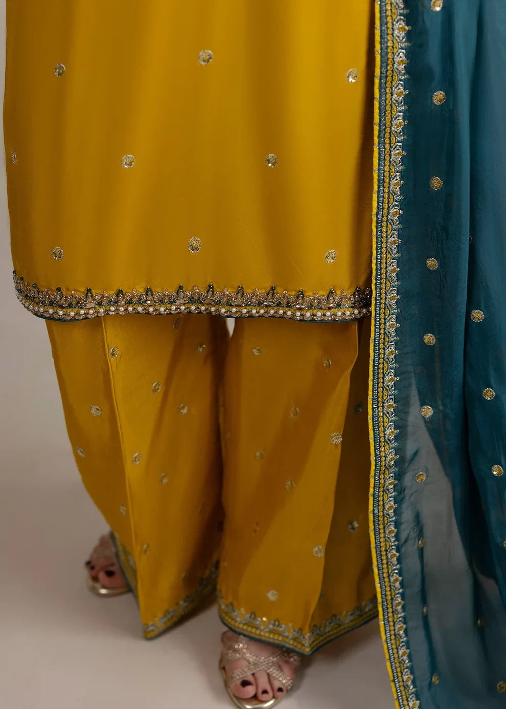 3- Piece Embroidered Raw Silk Suit