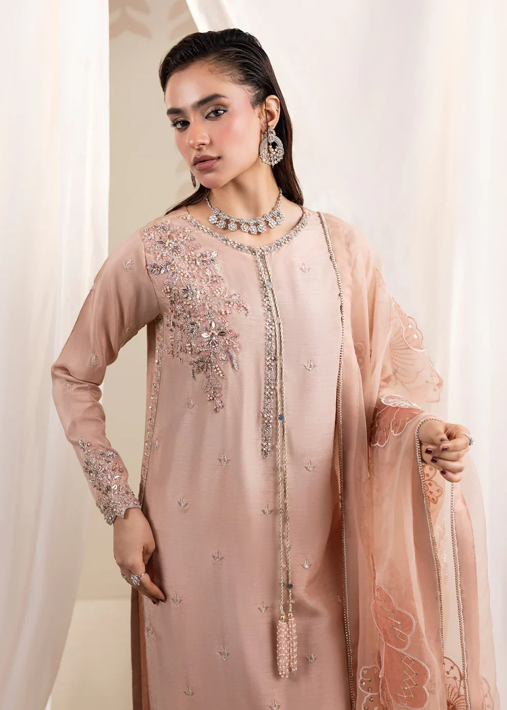 3- Piece Embroidered Raw Silk Suit