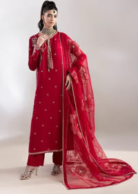 3- Piece Embroidered Raw Silk Suit