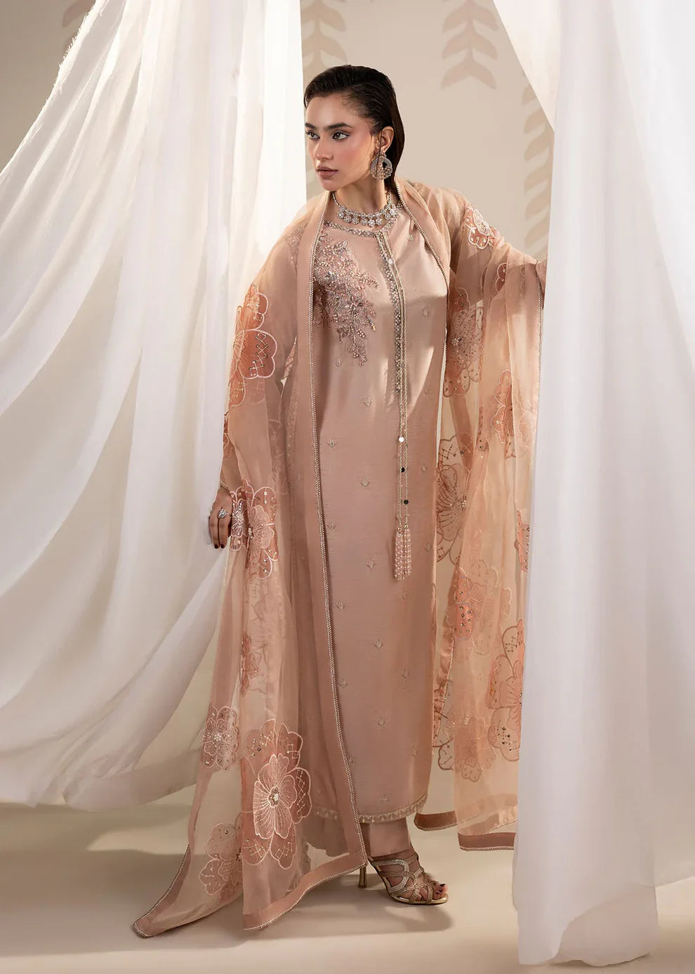 3- Piece Embroidered Raw Silk Suit