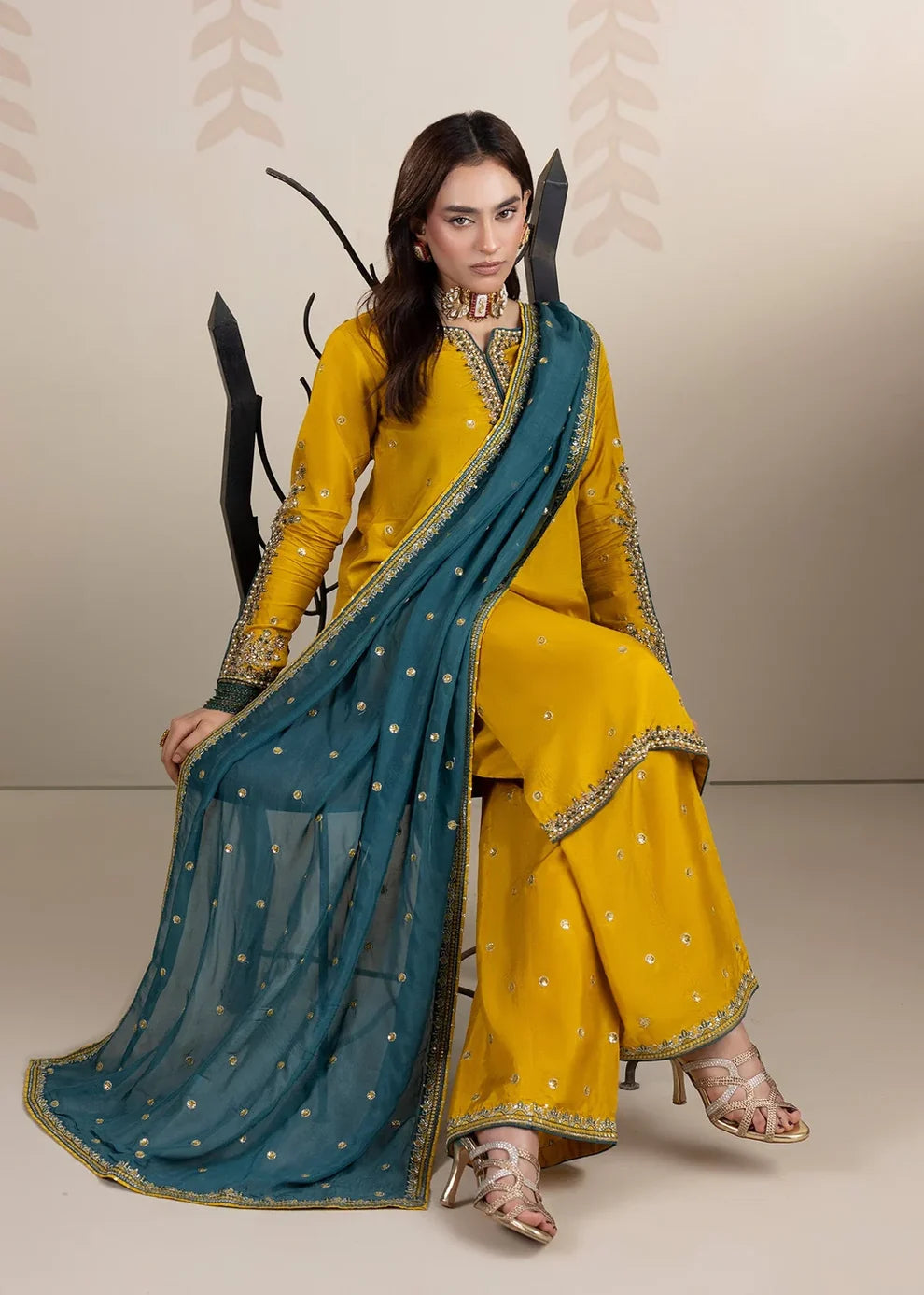 3- Piece Embroidered Raw Silk Suit