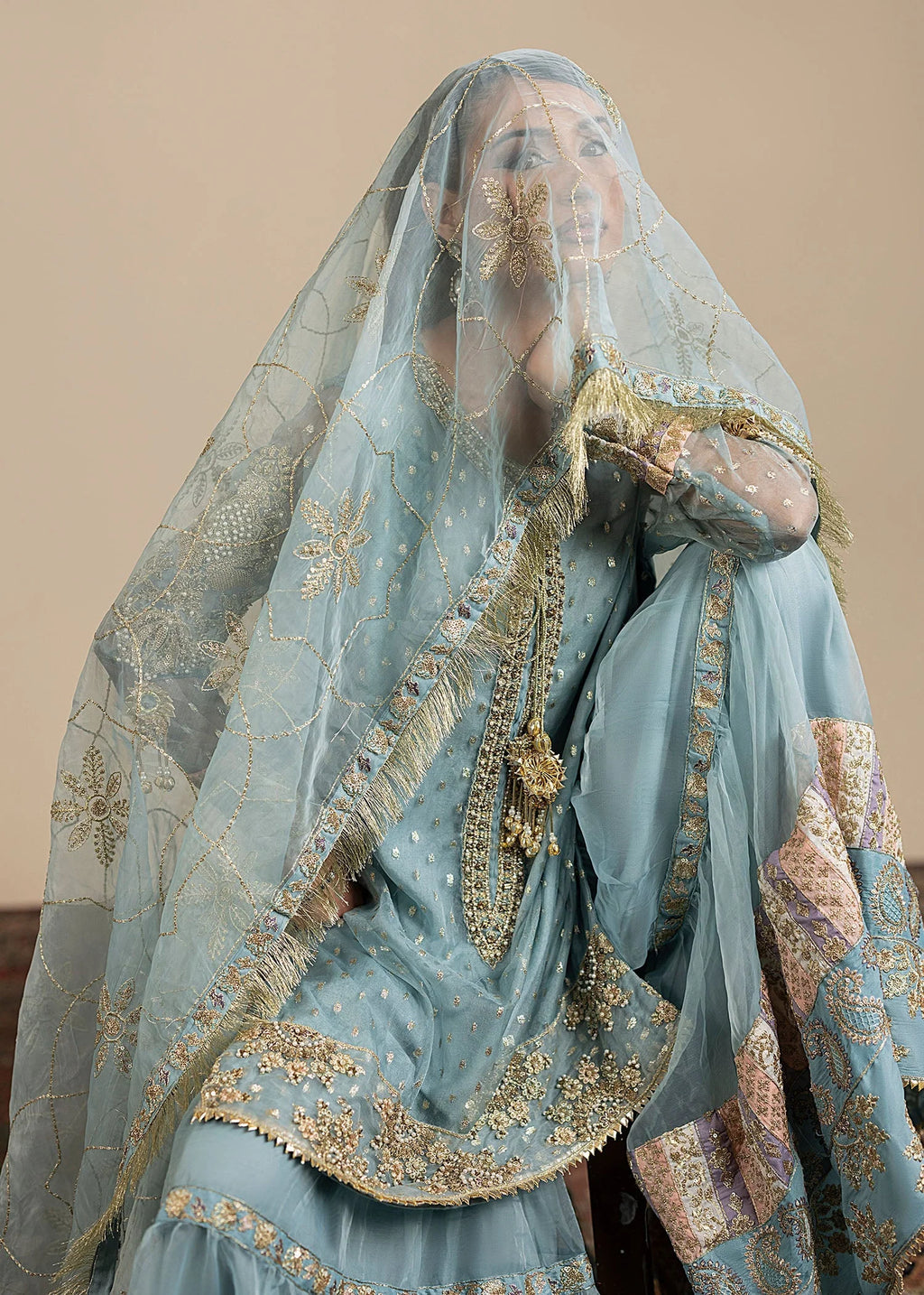 3- Piece Ice Blue Organza Gharara Set