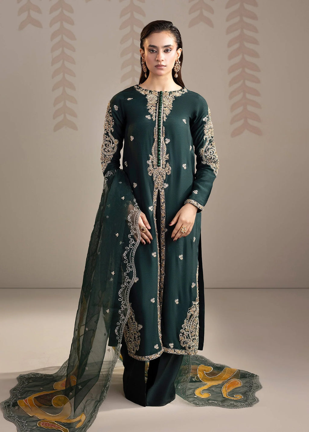 3- Piece Embroidered Raw Silk Suit